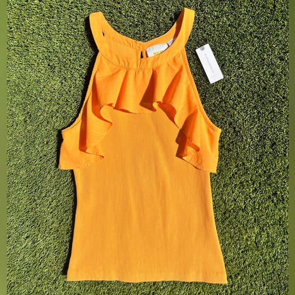 Anthropologie Maeve Ruffled Rib Halter Tank in Mango size Extra Small - NWT - Picture 6 of 16